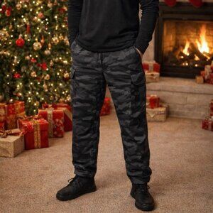 Stone Falcon Men’s Black Camouflage Cargo Pants Slim Fit Size Large L